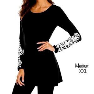 Black Crochet Lace Sleeve Accent Detail Tunic